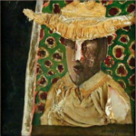 Benny Andrews, "Cicara A.," 1969, oil, fabric on canvas, 28”H x 30”W